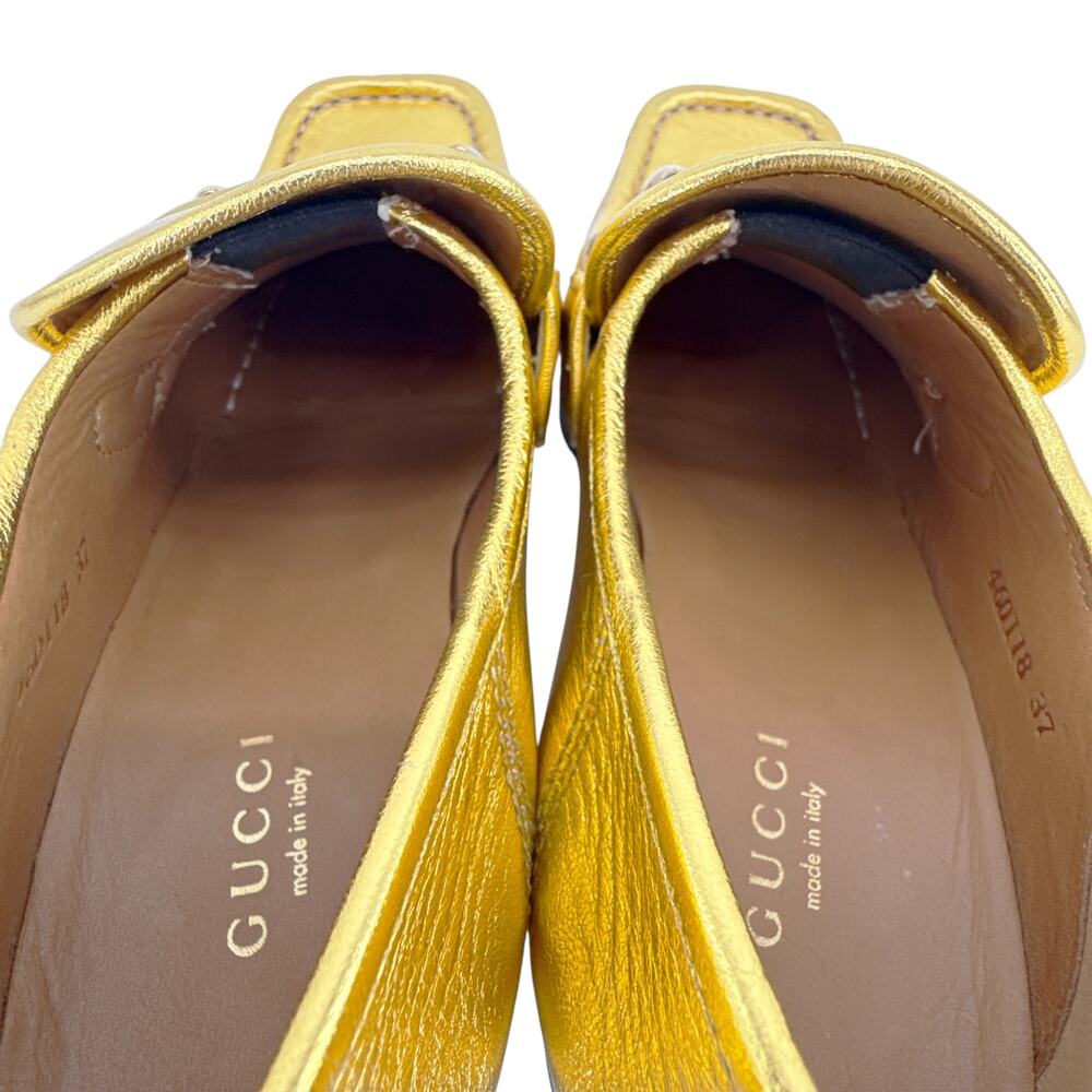 GUCCI Vegas Horsebit Collapsible Heel Metallic Leather Loafer 37 - Picture 8 of 14